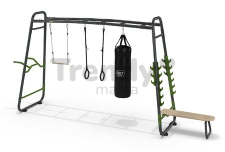Multifunkčné fitness centrum GetSet Monkeybar MB330 Exit Toys rozšíriteľné s gymnastickými kruhmi boxovacím vrecom bradlami hrazdou a benchpress lavič