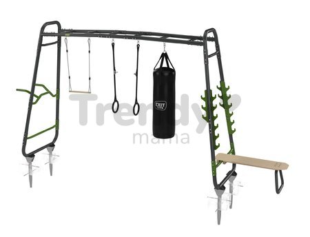 Multifunkčné fitness centrum GetSet Monkeybar MB330 Exit Toys rozšíriteľné s gymnastickými kruhmi boxovacím vrecom bradlami hrazdou a benchpress lavič