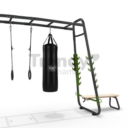 Multifunkčné fitness centrum GetSet Monkeybar MB330 Exit Toys rozšíriteľné s gymnastickými kruhmi boxovacím vrecom bradlami hrazdou a benchpress lavič