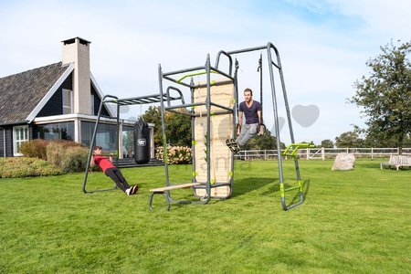 Multifunkčné fitness centrum GetSet Powerstation PS620 Exit Toys s boxovacím vrecom bradlami lavičkou gymnastickými kruhmi s lanom a lezeckou stenou