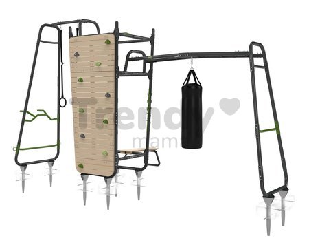 Multifunkčné fitness centrum GetSet Powerstation PS620 Exit Toys s boxovacím vrecom bradlami lavičkou gymnastickými kruhmi s lanom a lezeckou stenou