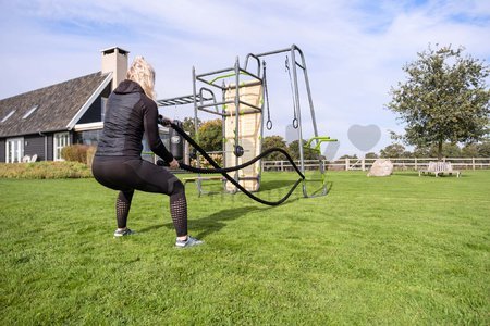 Multifunkčné fitness centrum GetSet Powerstation PS620 Exit Toys s boxovacím vrecom bradlami lavičkou gymnastickými kruhmi s lanom a lezeckou stenou