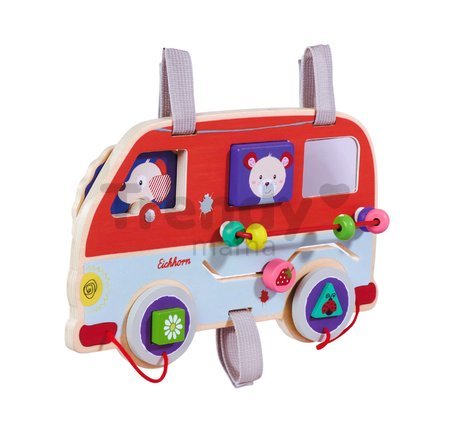 Drevené didaktické autíčko Motorik Gameboard Eichhorn závesné od 12 mes