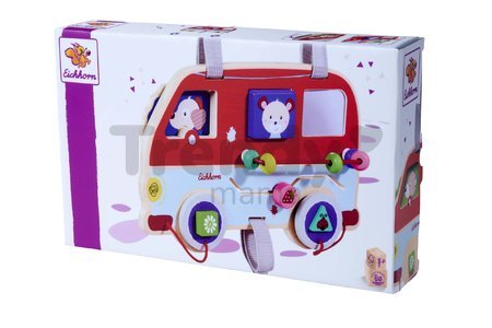 Drevené didaktické autíčko Motorik Gameboard Eichhorn závesné od 12 mes