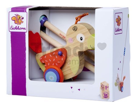 Drevené autíčko kačička Duck Push Vehicle Eichhorn s vodiacou rúčkou dĺžka 45 cm od 12 mes