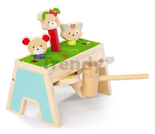 Drevená hra zatĺkačka Zvieratká Knocking Game Pop Up Eichhorn s kladivkom pre rozvoj jemnej motoriky od 12 mes