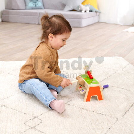 Drevená hra zatĺkačka Zvieratká Knocking Game Pop Up Eichhorn s kladivkom pre rozvoj jemnej motoriky od 12 mes