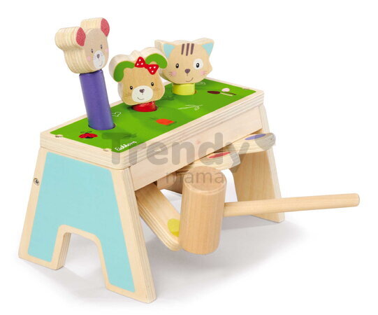 Drevená hra zatĺkačka Zvieratká Knocking Game Pop Up Eichhorn s kladivkom pre rozvoj jemnej motoriky od 12 mes