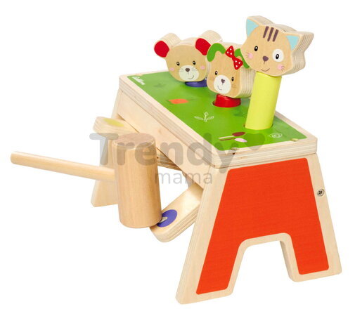 Drevená hra zatĺkačka Zvieratká Knocking Game Pop Up Eichhorn s kladivkom pre rozvoj jemnej motoriky od 12 mes