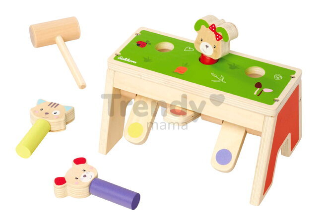 Drevená hra zatĺkačka Zvieratká Knocking Game Pop Up Eichhorn s kladivkom pre rozvoj jemnej motoriky od 12 mes