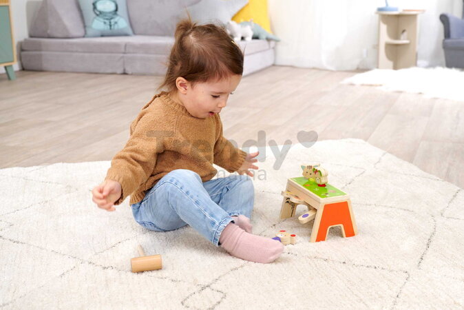 Drevená hra zatĺkačka Zvieratká Knocking Game Pop Up Eichhorn s kladivkom pre rozvoj jemnej motoriky od 12 mes