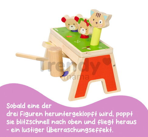 Drevená hra zatĺkačka Zvieratká Knocking Game Pop Up Eichhorn s kladivkom pre rozvoj jemnej motoriky od 12 mes