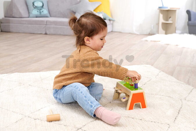 Drevená hra zatĺkačka Zvieratká Knocking Game Pop Up Eichhorn s kladivkom pre rozvoj jemnej motoriky od 12 mes