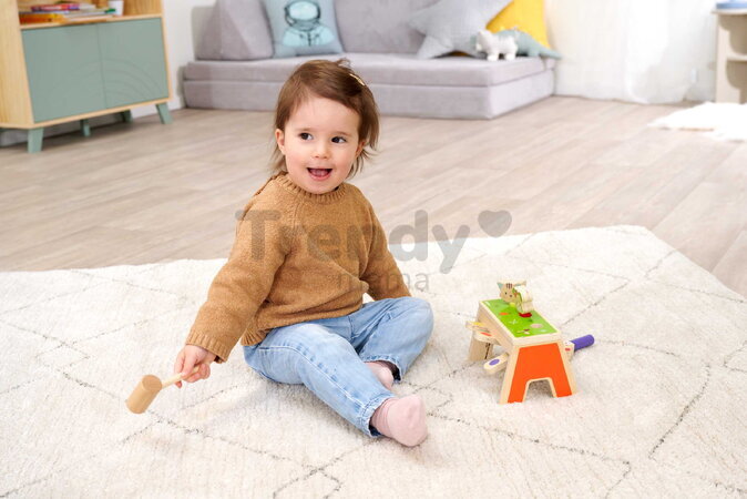 Drevená hra zatĺkačka Zvieratká Knocking Game Pop Up Eichhorn s kladivkom pre rozvoj jemnej motoriky od 12 mes