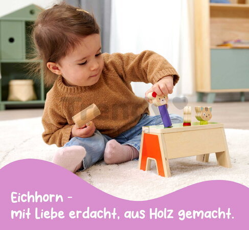 Drevená hra zatĺkačka Zvieratká Knocking Game Pop Up Eichhorn s kladivkom pre rozvoj jemnej motoriky od 12 mes
