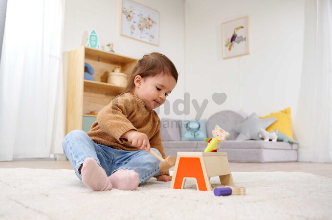 Drevená hra zatĺkačka Zvieratká Knocking Game Pop Up Eichhorn s kladivkom pre rozvoj jemnej motoriky od 12 mes