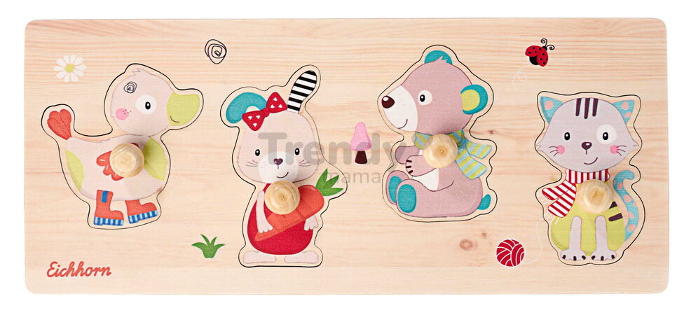 Drevené vkladacie puzzle Zvieratká Friends Eichhorn 4 dieliky so základňou od 12 mes