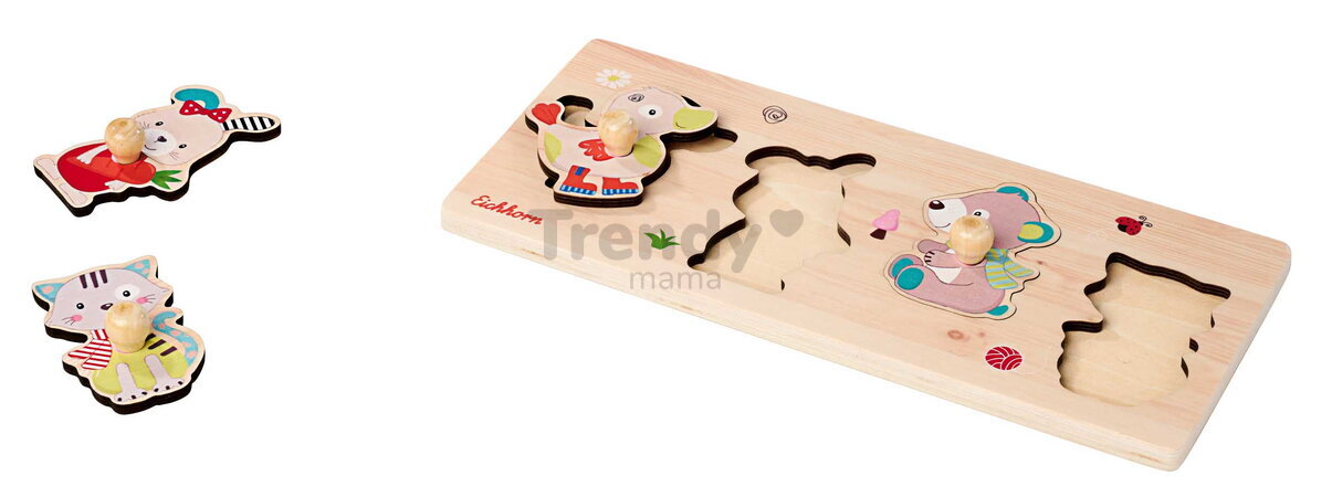 Drevené vkladacie puzzle Zvieratká Friends Eichhorn 4 dieliky so základňou od 12 mes