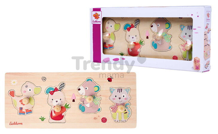 Drevené vkladacie puzzle Zvieratká Friends Eichhorn 4 dieliky so základňou od 12 mes