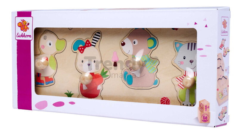 Drevené vkladacie puzzle Zvieratká Friends Eichhorn 4 dieliky so základňou od 12 mes