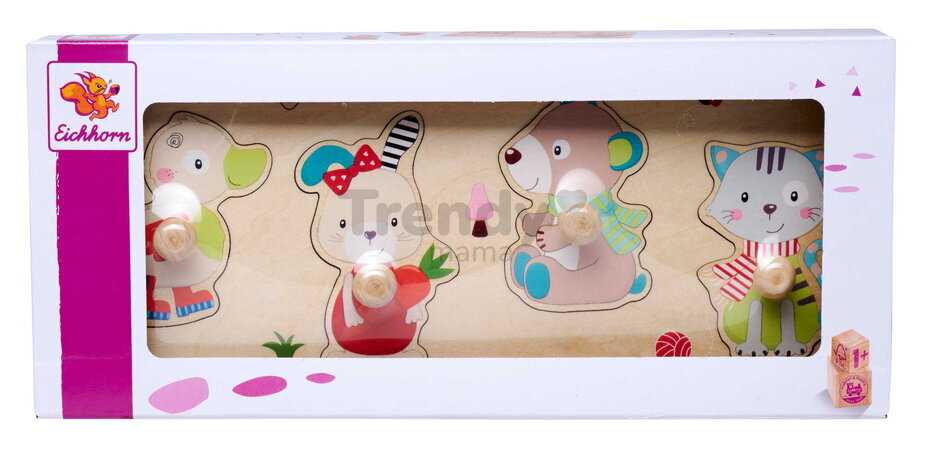 Drevené vkladacie puzzle Zvieratká Friends Eichhorn 4 dieliky so základňou od 12 mes