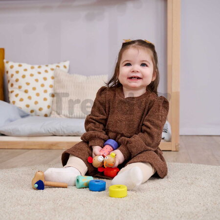 Drevená skladačka so skrutkovaním Zvieratká Screw Animals Friends Eichhorn 9 dielikov so psíkom myškou a kačičkou od 24 mes