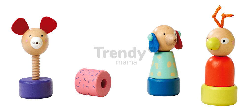 Drevená skladačka so skrutkovaním Zvieratká Screw Animals Friends Eichhorn 9 dielikov so psíkom myškou a kačičkou od 24 mes