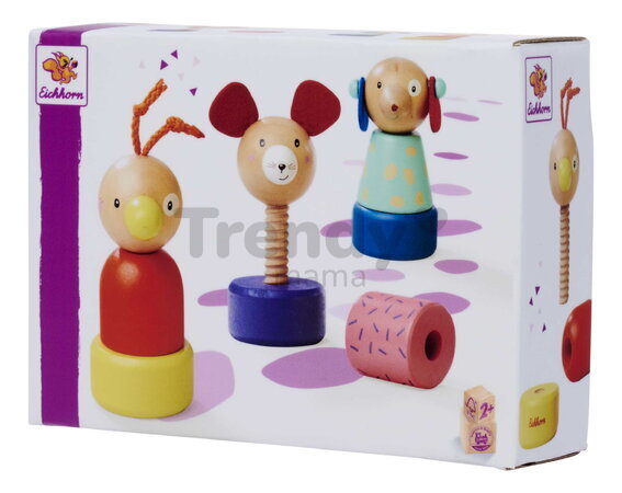 Drevená skladačka so skrutkovaním Zvieratká Screw Animals Friends Eichhorn 9 dielikov so psíkom myškou a kačičkou od 24 mes