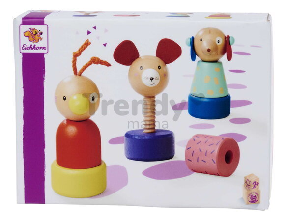 Drevená skladačka so skrutkovaním Zvieratká Screw Animals Friends Eichhorn 9 dielikov so psíkom myškou a kačičkou od 24 mes