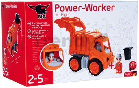 Mașină de gunoi Power Worker Garbage Truck+Figurine BIG cu coș de gunoi și piese mobile - roți de cauciuc de la 2 ani