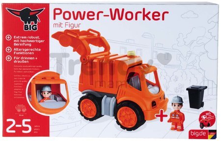 Mașină de gunoi Power Worker Garbage Truck+Figurine BIG cu coș de gunoi și piese mobile - roți de cauciuc de la 2 ani