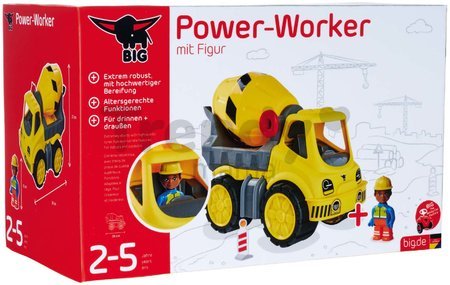 Domiešavač auto Power Worker cement Mixer + Figurine BIG s pohyblivými časťami a gumené kolesá od 2 rokov