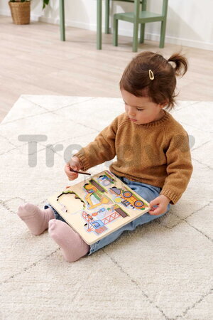 Drevené vkladacie puzzle Stavebné stroje Construction Vehicles Eichhorn 12 dielikov so základňou od 24 mes