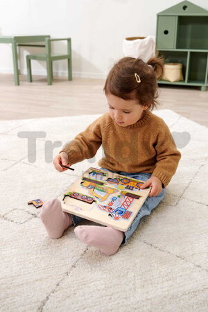 Drevené vkladacie puzzle Stavebné stroje Construction Vehicles Eichhorn 12 dielikov so základňou od 24 mes