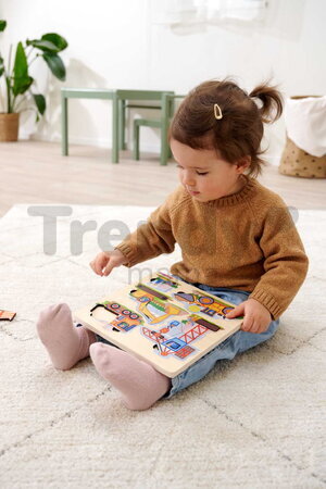 Drevené vkladacie puzzle Stavebné stroje Construction Vehicles Eichhorn 12 dielikov so základňou od 24 mes