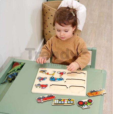 Drevené vkladacie puzzle Vozidlá Vehicles Eichhorn 9 dielikov so základňou od 12 mes