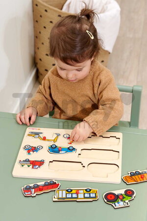 Drevené vkladacie puzzle Vozidlá Vehicles Eichhorn 9 dielikov so základňou od 12 mes