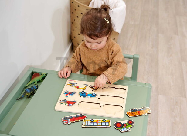 Drevené vkladacie puzzle Vozidlá Vehicles Eichhorn 9 dielikov so základňou od 12 mes