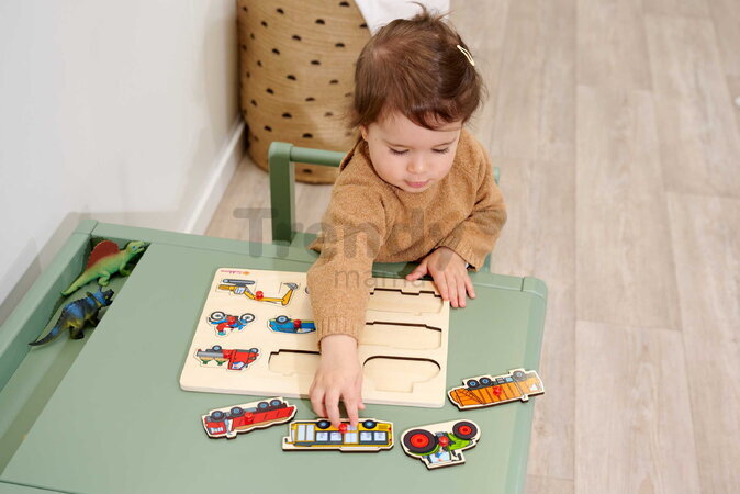 Drevené vkladacie puzzle Vozidlá Vehicles Eichhorn 9 dielikov so základňou od 12 mes