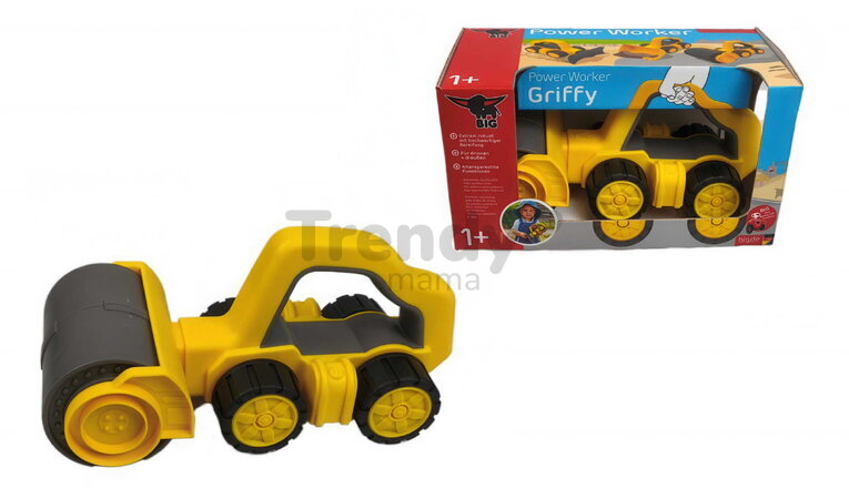 Cestný valec s rukoväťou Power Worker Griffy Bulldozer BIG pracovný stroj 25 cm s gumenými kolesami od 12 mes BIG54852
