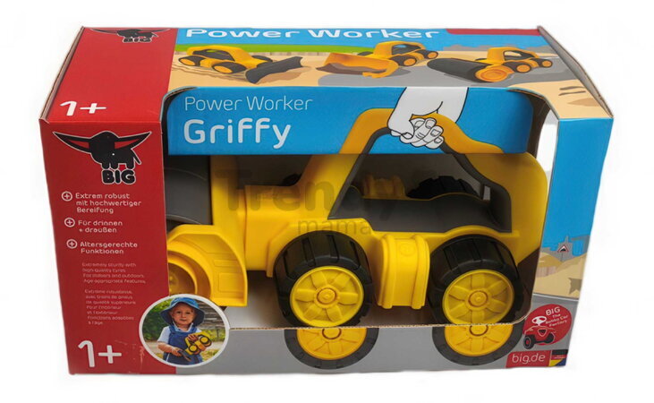 Cestný valec s rukoväťou Power Worker Griffy Bulldozer BIG pracovný stroj 25 cm s gumenými kolesami od 12 mes BIG54852