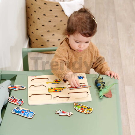 Drevené vkladacie puzzle Záchranné vozidlá Emergency Vehicles Eichhorn 9 dielikov so základňou od 12 mes