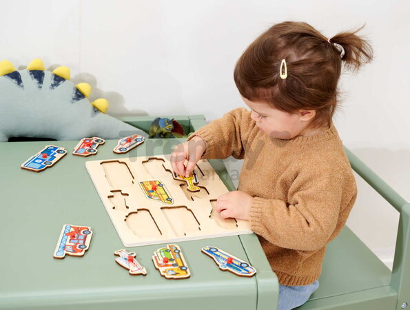 Drevené vkladacie puzzle Záchranné vozidlá Emergency Vehicles Eichhorn 9 dielikov so základňou od 12 mes