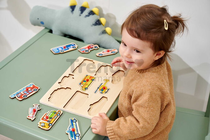 Drevené vkladacie puzzle Záchranné vozidlá Emergency Vehicles Eichhorn 9 dielikov so základňou od 12 mes