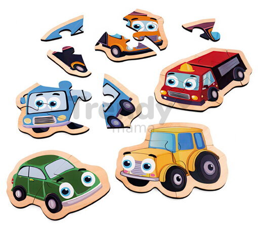Drevené puzzle autíčka Puzzle Vehicles Eichhorn 5 modelov s 2-6 dielikmi od 24 mes EH5491