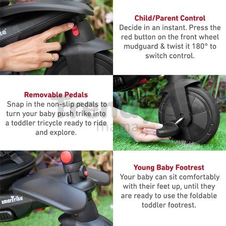 Trojkolka skladacia smarTfold 700 Black 8v1 smarTrike čierna s otočným sklápateľným sedadlom TouchSteering s EVA kolesami od 6 mes