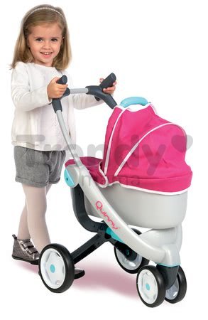 Kočík pre bábiku 3-kolesový Maxi Cosi & Quinny Smoby (70 cm rúčka) hlboký ružovo-modrý