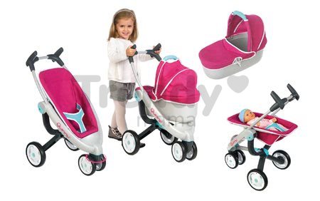Kočík pre bábiku 3v1 Maxi Cosi & Quinny Smoby (70 cm rúčka) ružovo-modrý