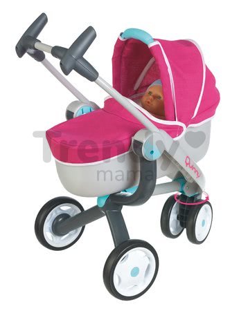 Kočík pre bábiku 3v1 Maxi Cosi & Quinny Smoby (70 cm rúčka) ružovo-modrý