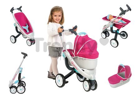 Kočík pre bábiku 3v1 Maxi Cosi & Quinny Smoby (70 cm rúčka) ružovo-modrý